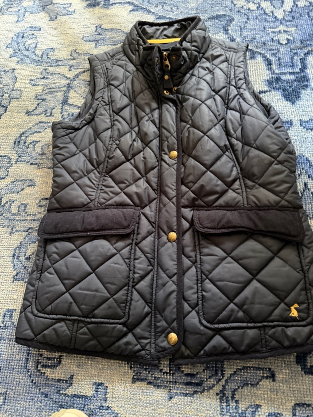 Joules Black Quilted Vest with Gold Accent